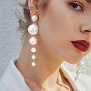 Haute Style Big Pearl Drop Earrings